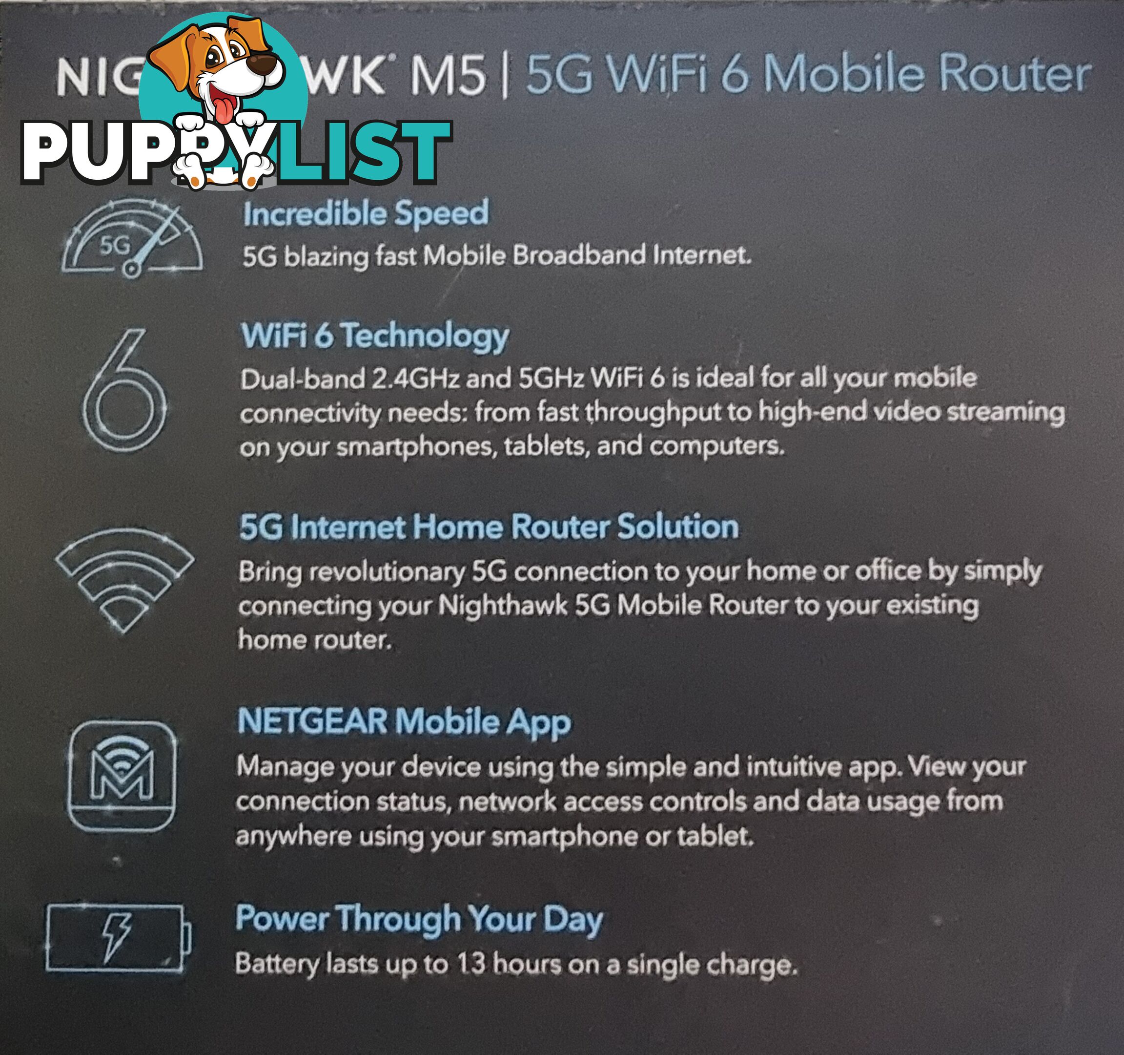 Netgear NIGHTHAWK M5 MR5100 MOBILE BROADBAND 5G Modem ROUTER