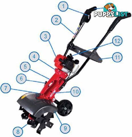 Atom tiller 4 tine 26cc deluxe semi-pro 2stroke engine 250mm753-4