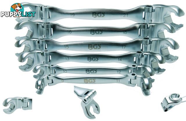 BGS Germany 6-pc Profi Flexi Brake Line Wrench Metric Sizes 9mm-21mm Spanner Set