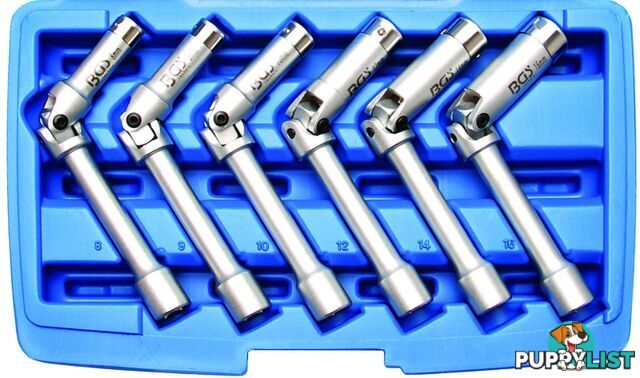 BGS Germany 6-pc 3/8" Drive Universal Joint Glow Plug Socket Set 8mm-16mm Cased