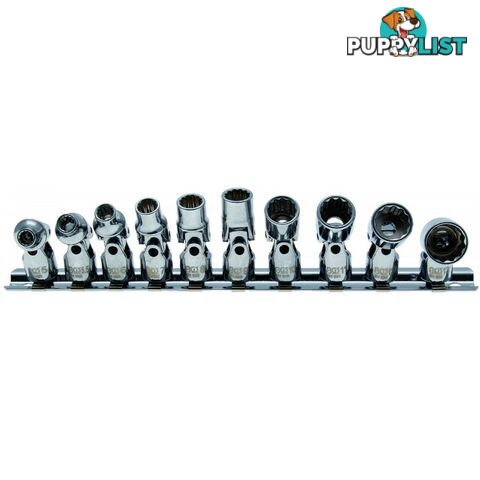 BGS Germany 10-pc 12-point Universal Joint Socket Set 1/4"drive 5mm-13mm On Rail