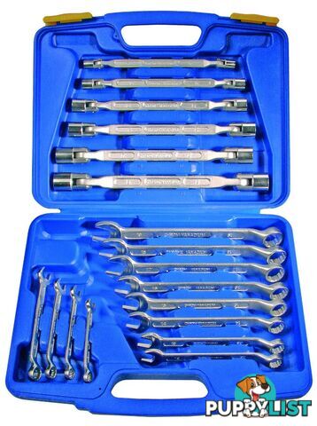 BGS Germany 18-pcs Flexi Wrench Open Ring Ended Spanner Set Metric Socket Set