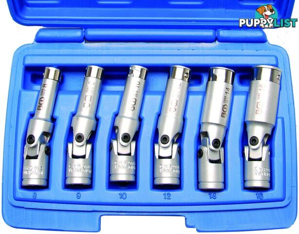 BGS Germany 6-pc Professional Flexi Joint Socket Set Glow Plugs 3/8"drive 8-16 mm