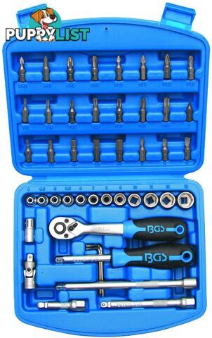 BGS Germany 46pc Reversible Ratchet Wrench Bit Socket Set 1/4" Dr Hex Cross Slot