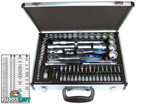 BGS Germany 82-pc Reversible Ratchet Wrench Bit Socket Set 1/4" Drive 1/2" Drive