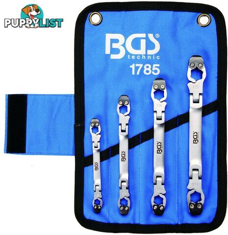 BGS Germany 4-Piece Brake Line Wrench Spanner Set Ratcheting Metric Sizes 8-15mm