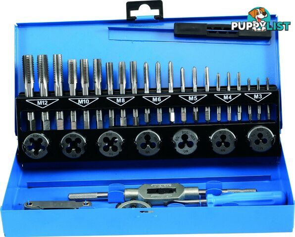 BGS Germany 32-pieces Trade Metric M3-M12 Tap and Die Set HSS G Steel Metal Case