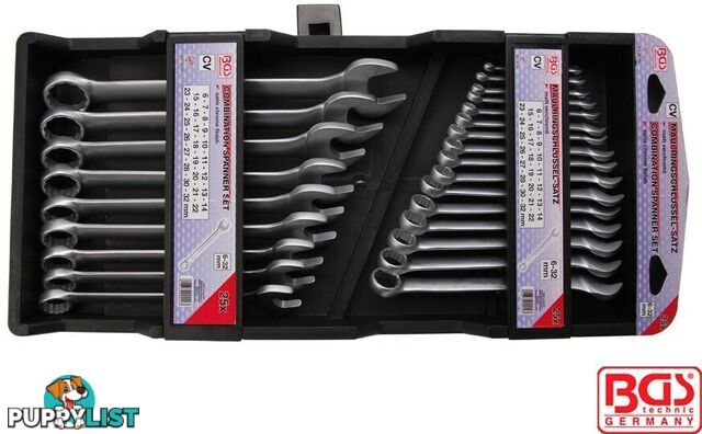 BGS Germany 25-pcs Pro Quality Combo Open Ring Ended Spanner Set Metric 6 mm-32 mm