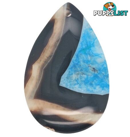 One Blue & Black Agate Teardrop Pendant