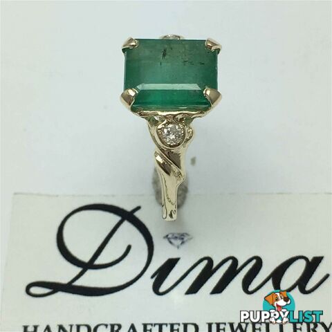 9ct Yellow Gold, 3.52ct Emerald and Diamond Ring