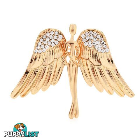 Designer Simulated Diamond White Wings Angel Brooch Pin in Gold