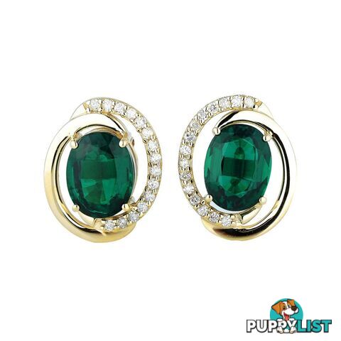 9ct Yellow Gold, 3.90ct Emerald and Diamond Earring