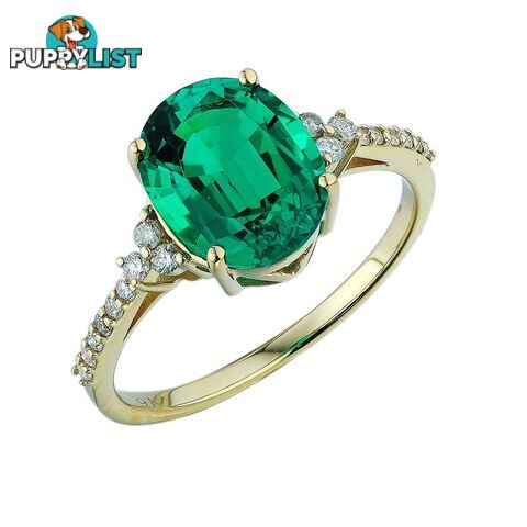 9ct Yellow Gold, 2.83ct Emerald and Diamond Ring