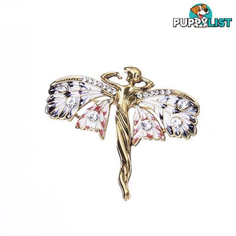 Designer Simulated Diamond Purple, Gold & White Angel Fairy Brooch pin