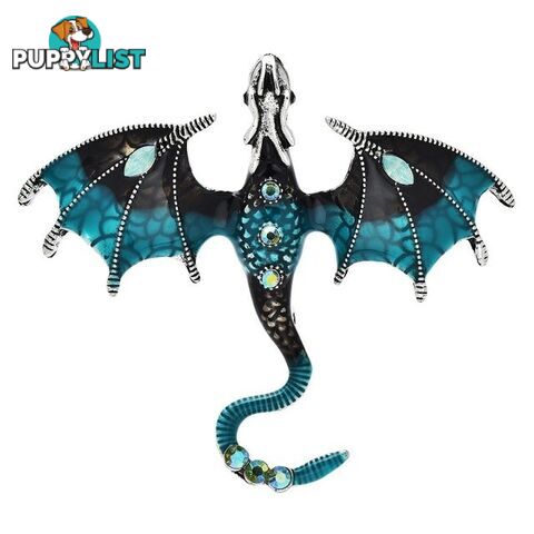 Designer Enamel Blue & Black Dragon Brooch Pin