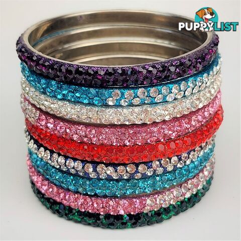 Lot of 9 Crystal Bangles-Assorted Colours & Sizes