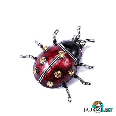 Designer Enamel Red & Champagne Beetle Brooch Pin