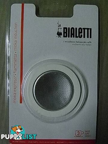 NEW Genuine Bialetti 3 Cup rubber ring and Filter Genuine Bialett