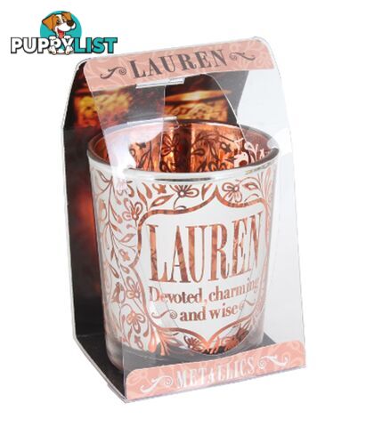 Metallics Personalised Candle Pot with Name Meaning â Lauren