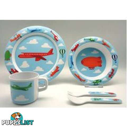 ES Kids - 5-Piece Blue Aeroplane Baby Dinner Set