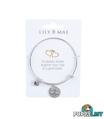 Personalised Bangle with Silver Charm â Twin Hearts Motif