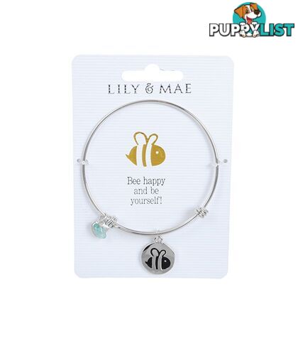 Personalised Bangle with Silver Charm â Bee Motif