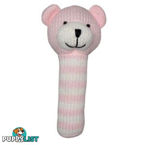 ES Kids - Pink Knitted Bear Stick Rattle