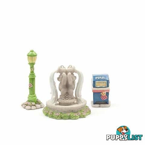 Cherished Teddies - Mailbox, Lamppost, And Water Fountain Figurine