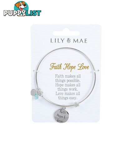 Personalised Bangle with Silver Charm â Faith Hope Love