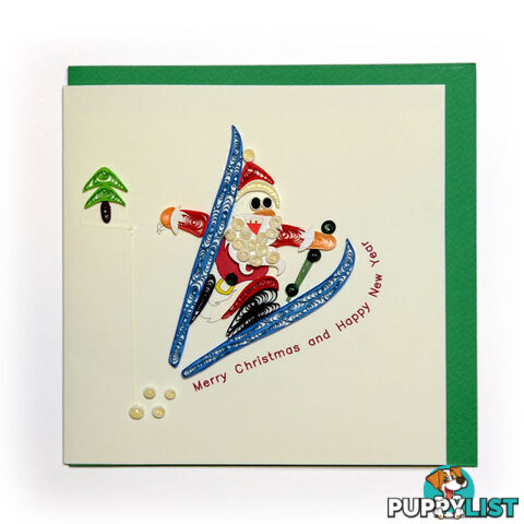 Christmas Quilling Handcrafted Card Santa Skiing