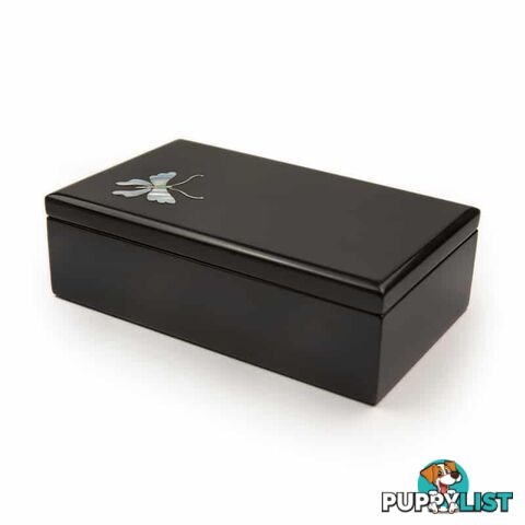 Lacquer Painting Rectangle Trinket Box - Butterfly 18cm