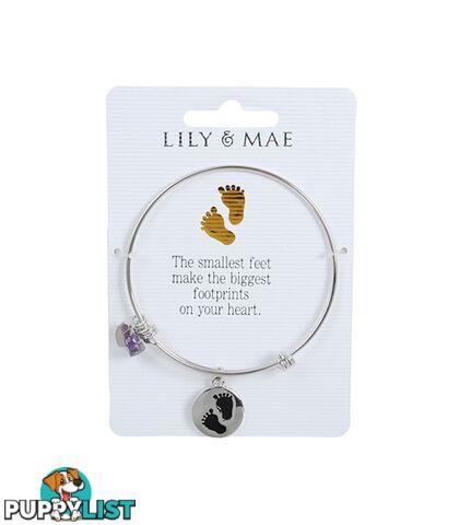 Personalised Bangle with Silver Charm â Footprints Motif