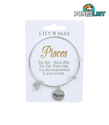 Personalised Bangle with Silver Charm â Pisces