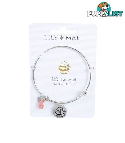 Personalised Bangle with Silver Charm â Cupcake Motif