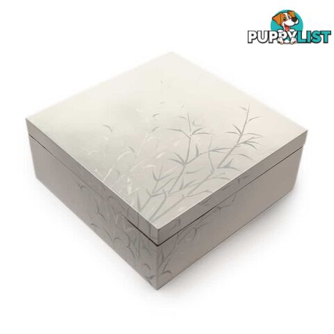 Lacquer Square Box - White, Bamboo Pattern