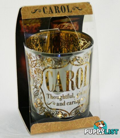 Metallics Personalised Candle Pot with Name Meaning â Carol