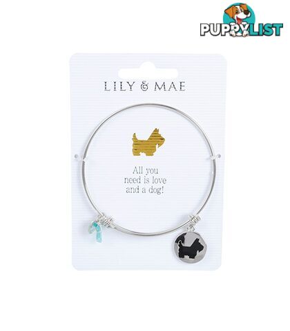 Personalised Bangle with Silver Charm â Dog Motif