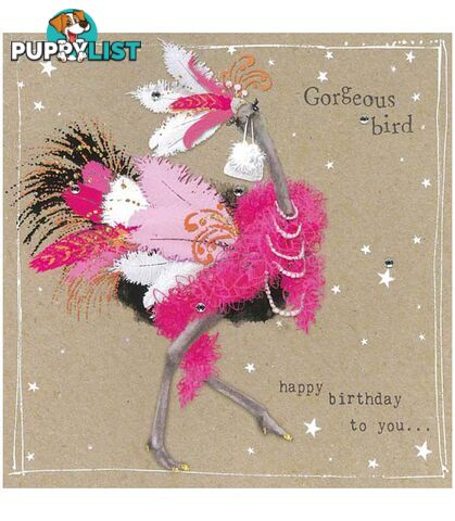 Fancy Pants Greeting Card with Gems â Gorgeous Bird, Happy Birthday