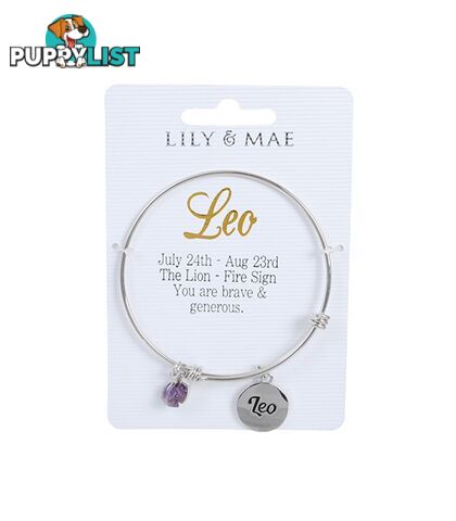 Personalised Bangle with Silver Charm â Leo