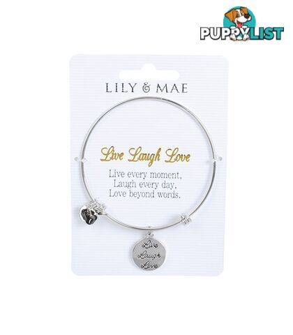 Personalised Bangle with Silver Charm â Live Laugh Love