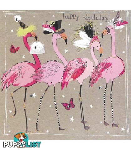 Fancy Pants Greeting Card with Gems â Happy Birthday â Flamingos