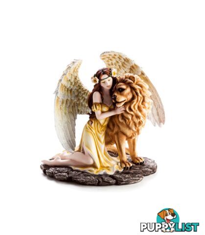 Fantasy Angel Figurine - Large Yellow Angel with Lion