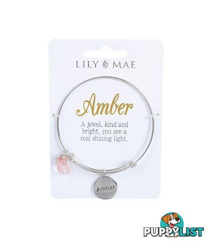 Personalised Bangle with Silver Charm â Amber