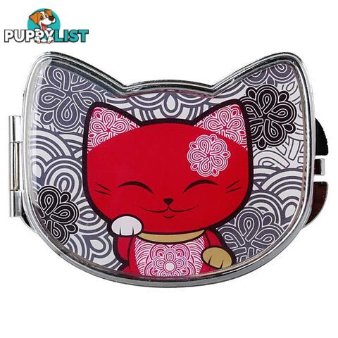 Mani The Lucky Cat Compact Mirror â Red and Black (Cat 026)