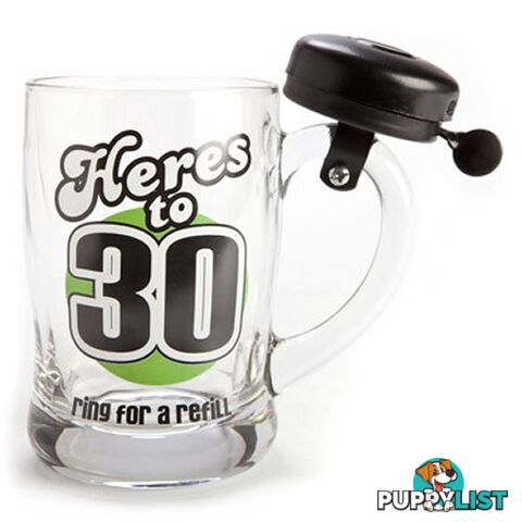 30th Birthday Beer Mug with Bell - Here's to 30, Ring for a Refill