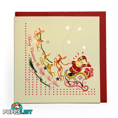 Christmas Quilling Handcrafted Card Santa and Reindeer