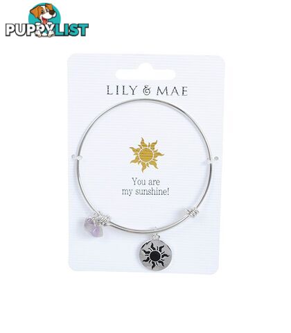 Personalised Bangle with Silver Charm â Sunshine Motif