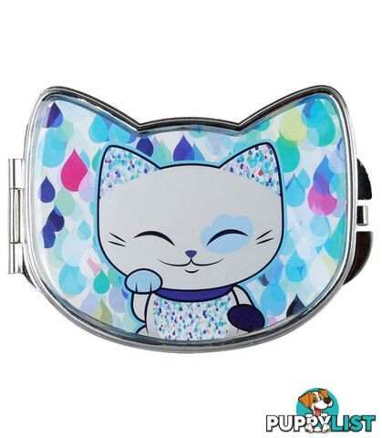 Mani The Lucky Cat Compact Mirror â Sliver and Blue (Cat 025)