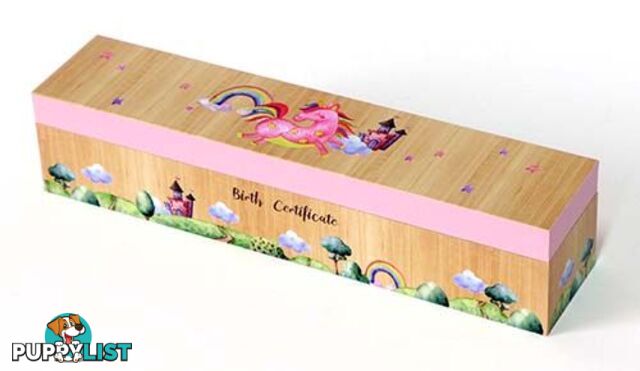 Flight Of Fancy Birth Certificate Box - Unicorn