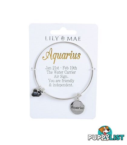 Personalised Bangle with Silver Charm â Aquarius